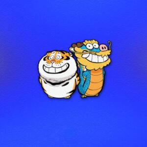 Cute dragon and tiger grinning and auspicious expression stickers